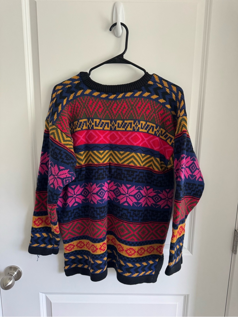 Vintage Rafaella Multi-Color Fair Isle Crewneck Sweater - Navy, Pink, Mustard - Picture 4 of 7